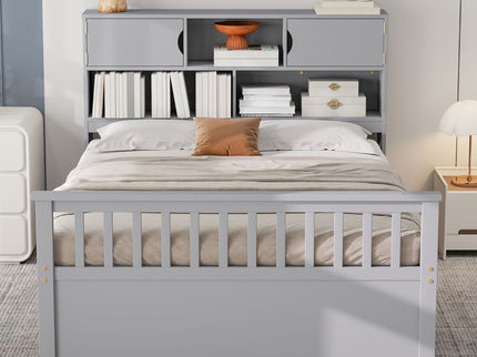 Captain Platform Bed Frame With Bookcase Headboard, 4 Drawers, Storage Shelves