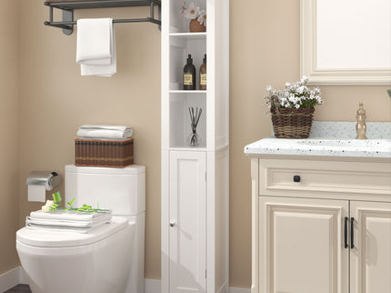Slim Tall Bathroom Storage Cabinet With Adjustable Shelves, Anti Tip Freestanding Cabinet - White
