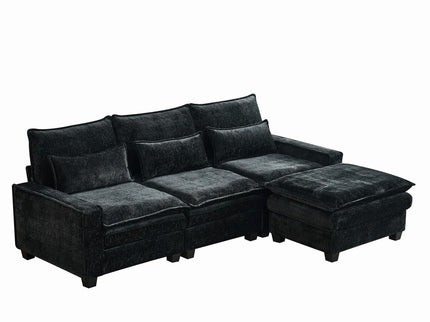 Modern Comfy L Shaped Sectional Sofa With Movable Ottoman