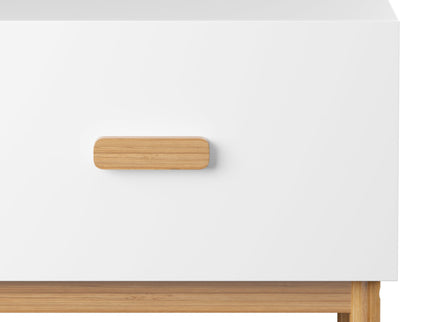 Nightstand With Drawer, Minimalist Bedside Table With Handle For Bedroom - White