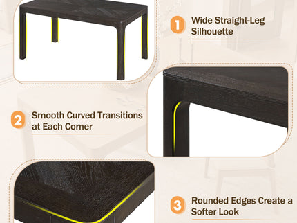 Rectangular Dining Table With Parquet Top, Rounded Corners