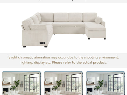 Convertible U-Shaped Sectional Sofa Bed With Reversible Chaise