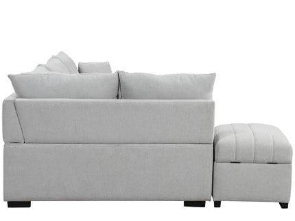 L-Shaped Sectional Pull Out Sofa Bed Sleeper Sofa With Two USB Ports, Two Power Sockets And A Movable Storage Ottoman