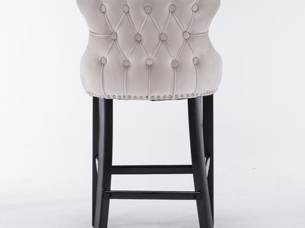 Contemporary Upholstered Wing-Back Barstools With Button Tufted Decoration And Wooden Legs, And Nailhead Trim, Leisure Style Bar Chairs, Bar Stools (Set of 2)