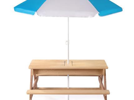 3-In-1 Kids Outdoor Wooden Picnic Table With Umbrella, Convertible Sand & Water, ASTM & CPSIA Certification