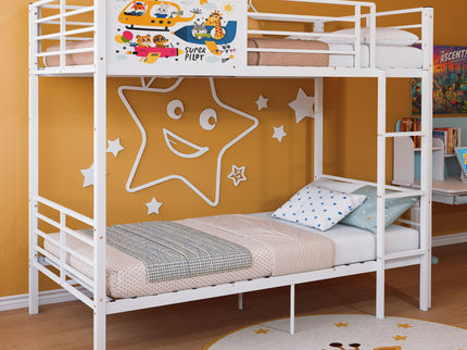 Bunk Bed, Convertible To 2 Separate Twin Size Beds With Full Length Guardrail & Ladder, No Box Spring Needed - White