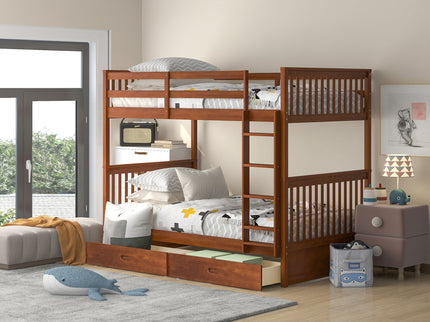 Bunk Bed With Ladders And 2 Storage Drawers