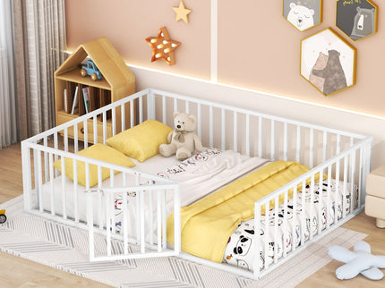 Metal Floor Bed Frame With Fence And Door