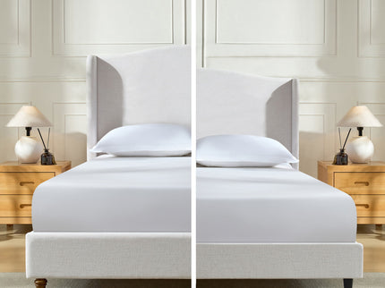 Hannah - Upholstered Wingback Bed Size / Tall Headboard Upholstered King Bed / Premium Textured Look / Minimalist Designs / No Box Spring Needed