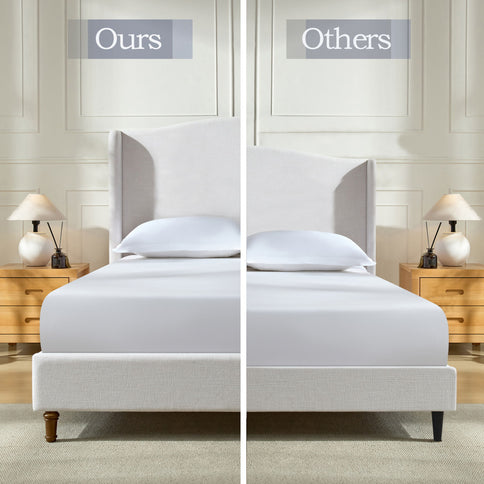 Hannah - Upholstered Wingback Bed Size / Tall Headboard Upholstered King Bed / Premium Textured Look / Minimalist Designs / No Box Spring Needed