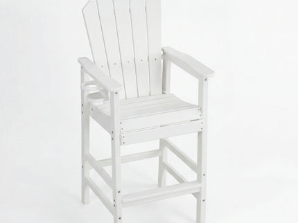 Outdoor Bar Height Adirondack Patio Chair With Cup Holder And Armrests All Weather UV Resistant - White