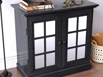 Sideboard Cabinet With Mirrored Doors, Adjustable Shelf, Metal Handles