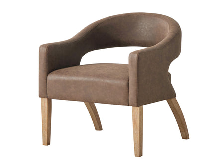 Upholstered Open Back Armchair With Weathered Rubberwood Legs