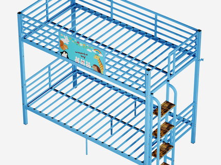 Bunk Bed, Convertible To 2 Separate Twin Size Beds With Full Length Guardrail & Ladder, No Box Spring Needed - Blue