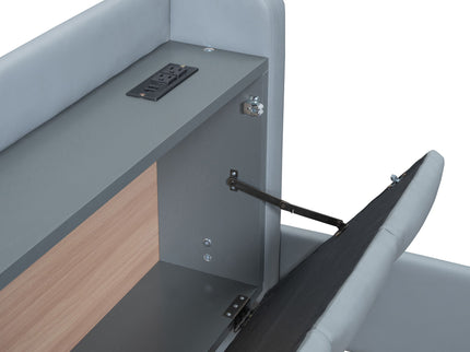 Upholstered Mother & Child Bed With Hydraulic Storage System, Drawer Box, Bedhead Storage Shelf And 2 Pairs Of Sockets & USB Ports