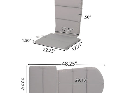 Outdoor Adirondack Chair Cushion With Water Resistant Fabric And Ties - Gray