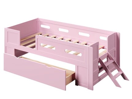 Platform Bed With Guardrail And Drawer