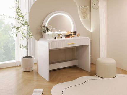 Makeup Vanity Table With Mirror Touch Screen Lighted Mirror, Dressing Table With Drawer For Bedroom - White