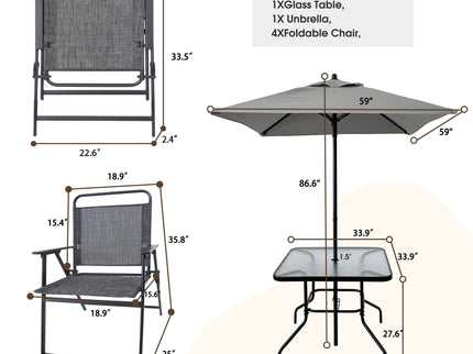 Outdoor Patio Dining Set For 4 People, Metal Patio Furniture Table And Chair Set With Umbrella - Black