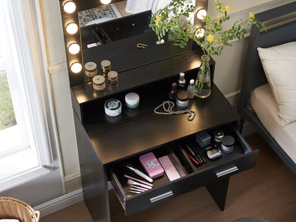 Vanity Desk With Mirror And Lights, Dressing Table With Large Drawer, 2 Level Storage Dresser & 3 Lighting Modes Adjustable Brightness, Suitable For Bedroom