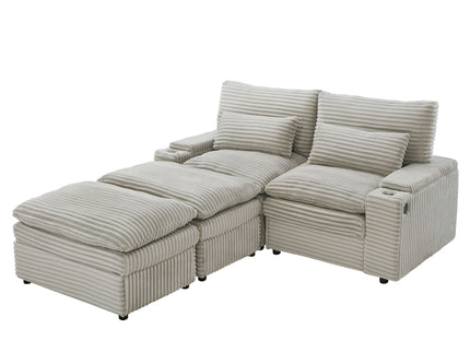 Convertible Loveseat Sofa With Storage, USB Ports, Cup Holders