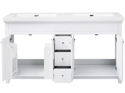Bathroom Vanity With Double Sinks, 3 Drawers & 4 Doors - White