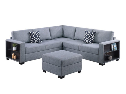 Contemporary Sectional Sofa 4 Piece Set With Built In Shelves L - Shaped Design