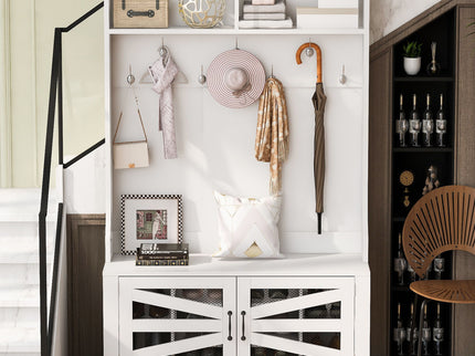 Entryway Bench With Coat Rack, 3 In 1 Design And Adjustable Shelves