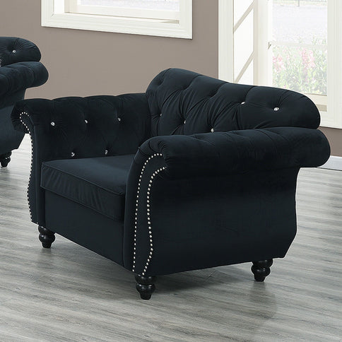 Tufted Chair With Nailhead Trim For Living Room - Black