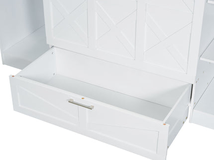 Twin Size Murphy Bed With Bedside Shelves And Wardrobe - White