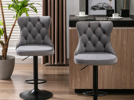 Swivel Barstools Adjusatble Seat Height, Modern Upholstered Bar Stools With Backs Comfortable Tufted For Home Pub And Kitchen Island (Set of 2)