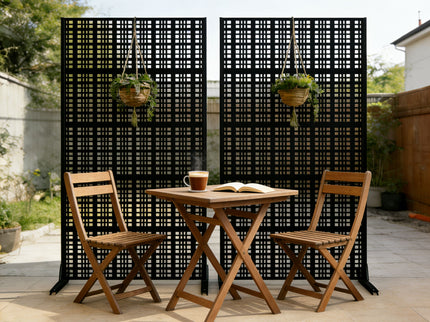 Outdoor And Indoor Divider With Freestanding Decorative Privacy Screen - Black