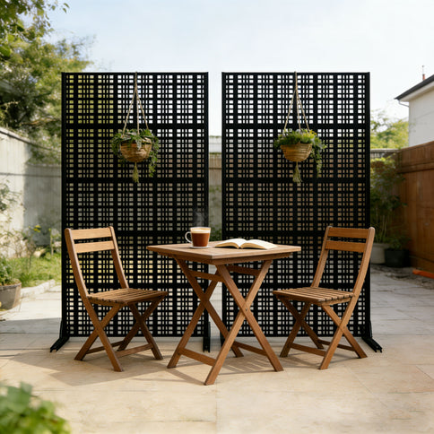 Outdoor And Indoor Divider With Freestanding Decorative Privacy Screen - Black
