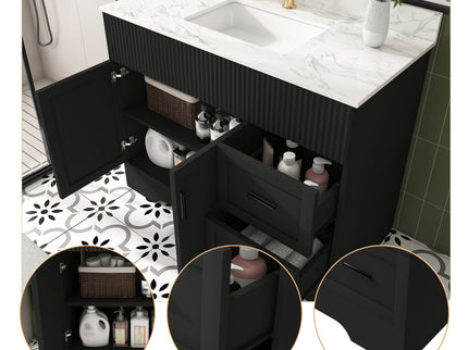 Bathroom Vanity, Fluted Cabinet, Soft Close Doors & Drawers, Single Faucet Hole, Sink Included - Black