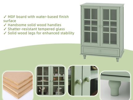 Minimalist Buffet Cabinet With Double Glass Doors And Drawer