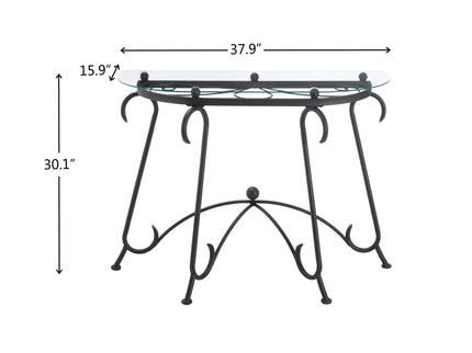 Tempered Glass Surface Console Table Coffee Table With Sturdy Construction For Living Room (Rustic) - Black