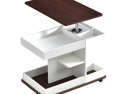 Adjustable End Table With Wheels, 360°Rotating Top And Storage Space