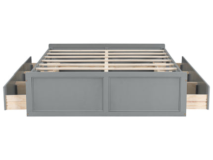 Queen Size Platform Bed Frame With 6 Drawers - Gray