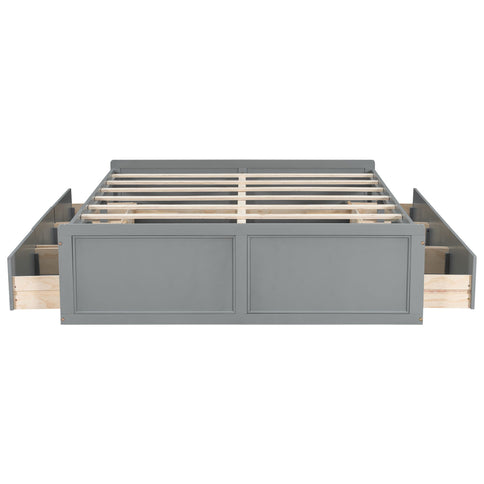Queen Size Platform Bed Frame With 6 Drawers - Gray