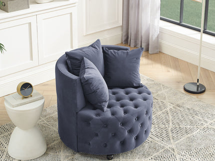 Modern Upholstered Swivel Chair With Button Tufted Design And Movable Wheels
