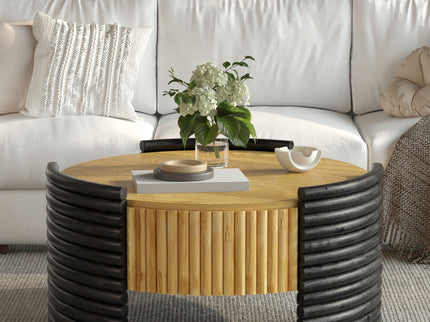 Modern Colorblocked Striped Coffee Table With Flip Top Storage