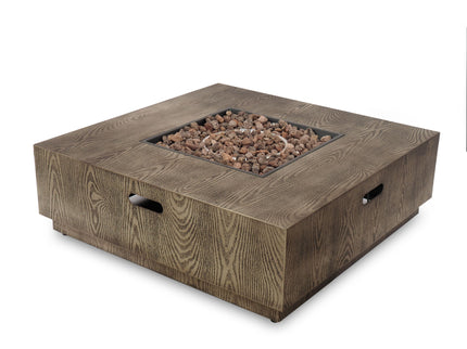 Wellington Square Iron Fire Pit With Wood Pattern Design And 50, 000 Btu Output