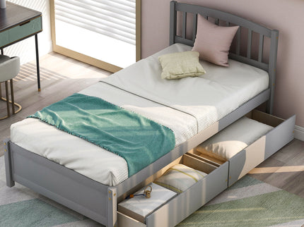 Platform Storage Bed Wood Bed Frame With Two Drawers And Headboard