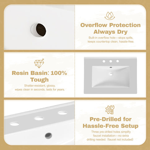 Bathroom Vanity With Handwoven Rattan Doors, Resin Basin - Natural Wood