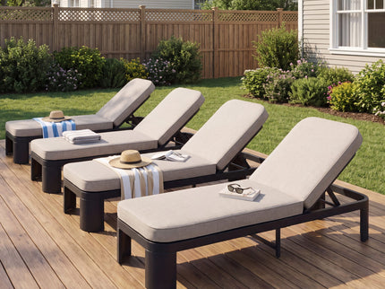 Outdoor Chaise Lounge With Cushion, 5 Position Adjustable Backrest