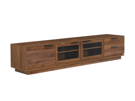TV Stand With 2 Drawers, Doors & Cable Management, Soft Closing Hinges - Walnut