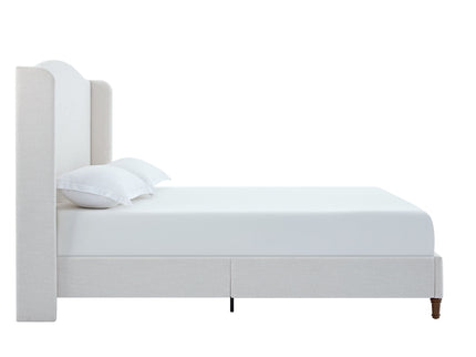 Hannah - Upholstered Wingback Bed Size / Tall Headboard Upholstered King Bed / Premium Textured Look / Minimalist Designs / No Box Spring Needed