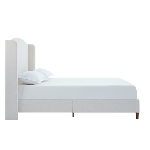 Hannah - Upholstered Wingback Bed Size / Tall Headboard Upholstered King Bed / Premium Textured Look / Minimalist Designs / No Box Spring Needed
