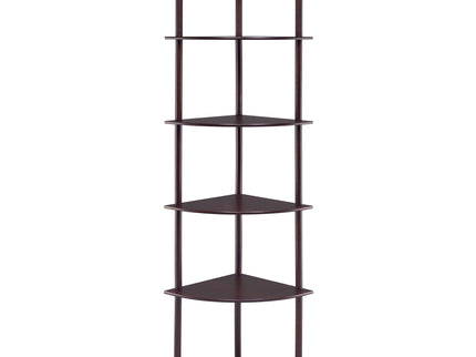 Corner Bookcase With 5 Shelves, Compact Design For Living Room - Cappuccino