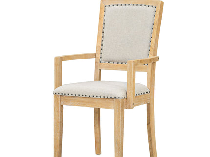 Topmax - Rustic Extendable Dining Table Set With Removable Leaf, 6 Upholstered Armless Dining Chairs And 2 Padded Arm Chairs, 9 Pieces